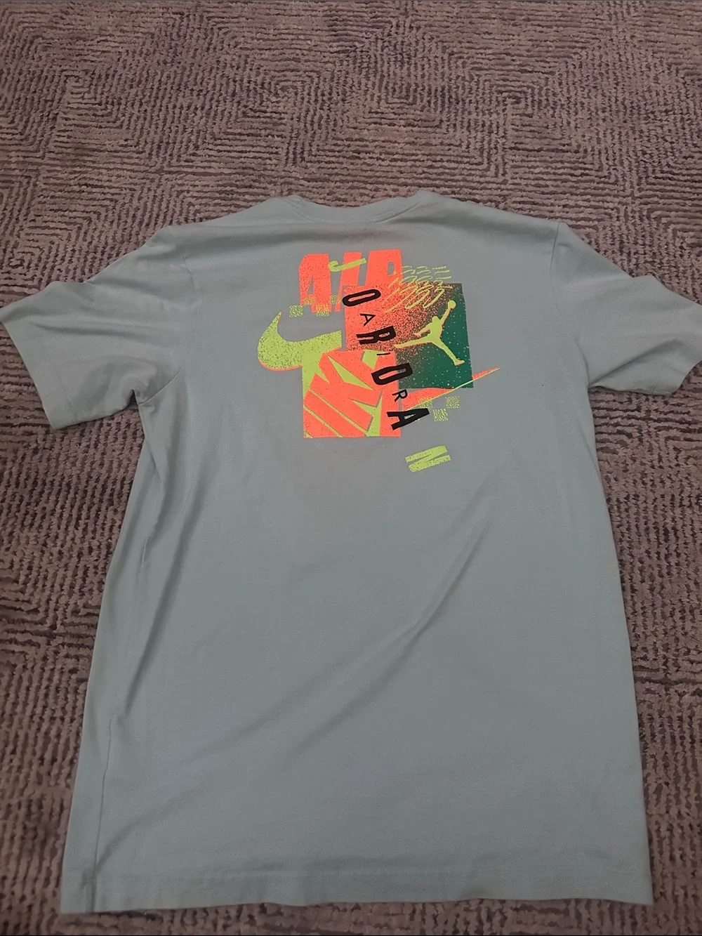 Jordan Men's Sage Green Short Sleeve Tee with Neon Back Graphic Size Small